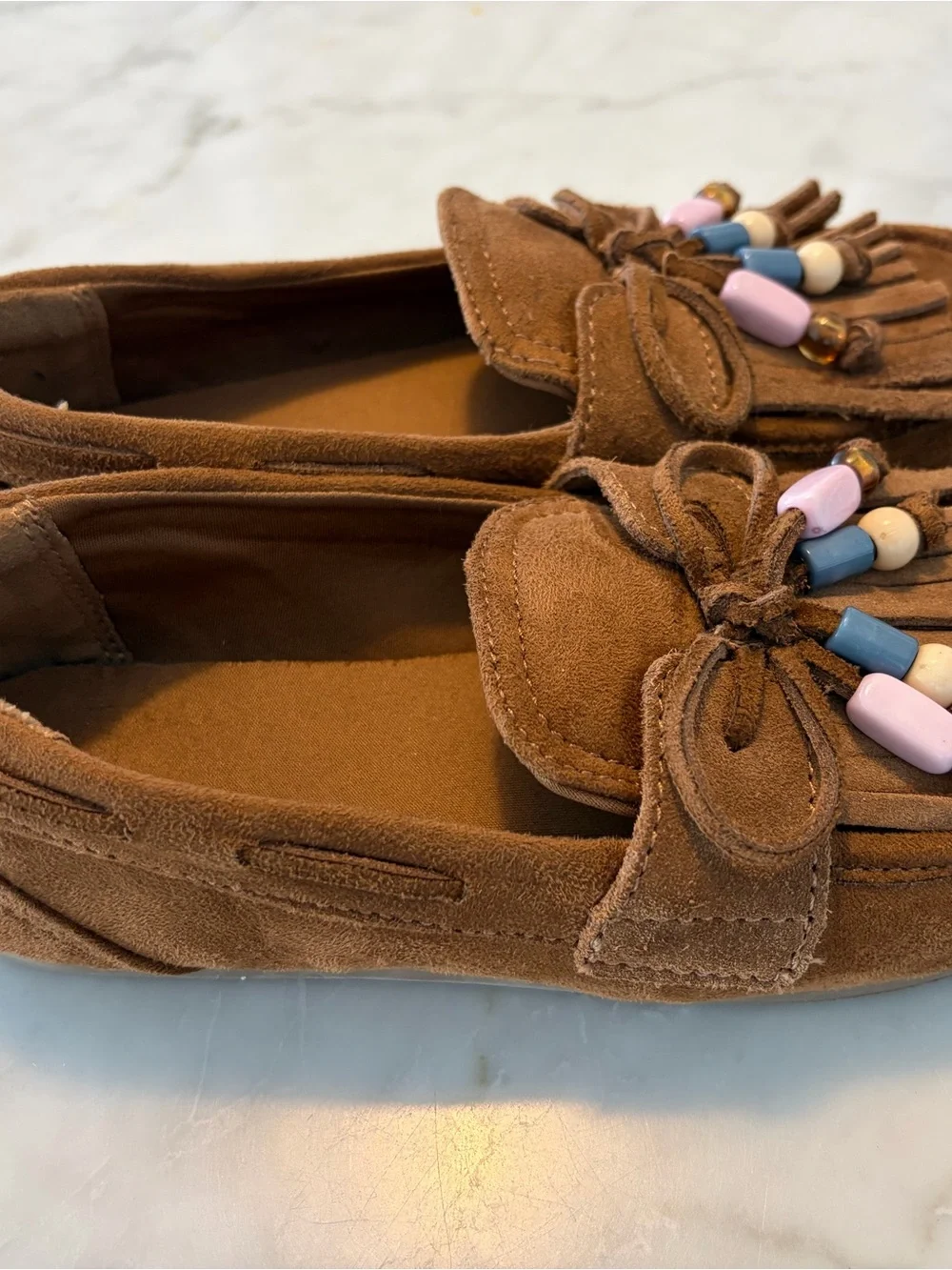 ZARA Girl’s Brown Tassel Moccasins with Multicolor Beads